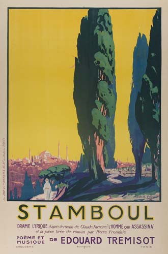 Stamboul, tall green trees, yellow sky