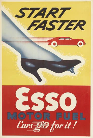 Start Faster, Esso Motor Fuel, red car, black shoe