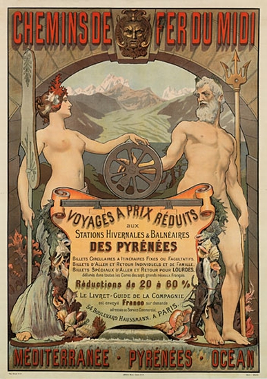 Chemins de Fer du Midi, Voyages a Prix Reduits, nude man and woman