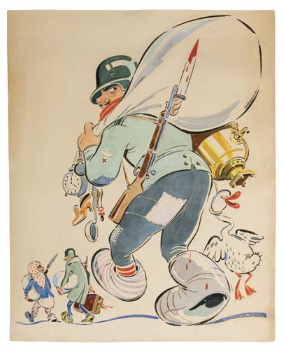 Man with loot, bloody bayonette