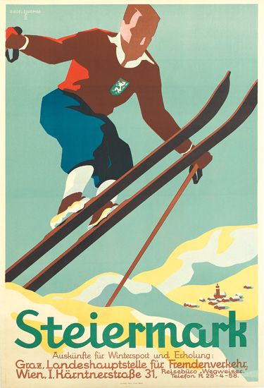 Steiermark, man in red skiing