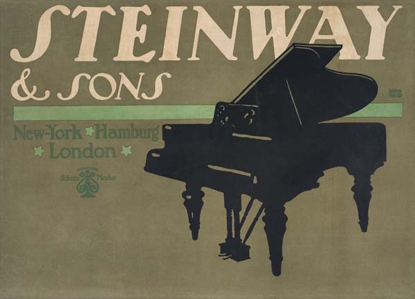 Steinway and Sons, black piano, grey poster