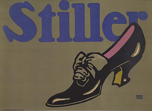 Stiller, grey poster, black high heeled shoe