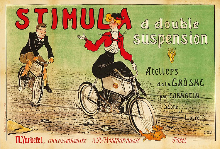 Stimula a double suspension, green poster, couple on bicycles