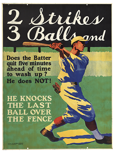 2 Strikes 3 Balls and He Knocks the Last Ball Over the Fence, green poster, batter