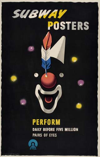 Subway Posters, Perform, black poster, clown face