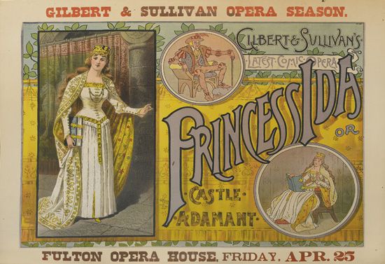 Princess Ida, yellow poster, woman in white