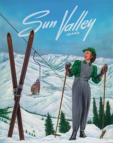 Sun Valley Idaho, woman in green skiing