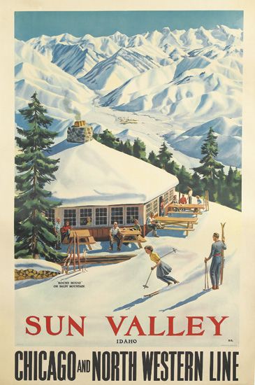 Sun Valley Idaho, Chicago and North Western Line, snowy mountains, cabin