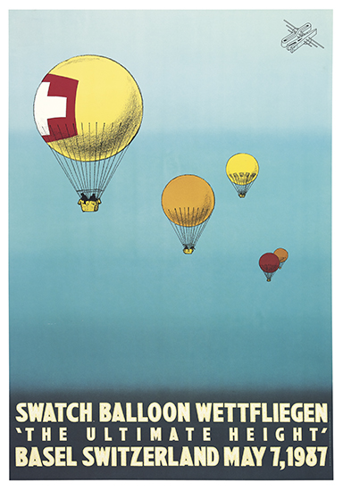 Swatch Balloon Wettfliegen, blue poster, hot air balloons