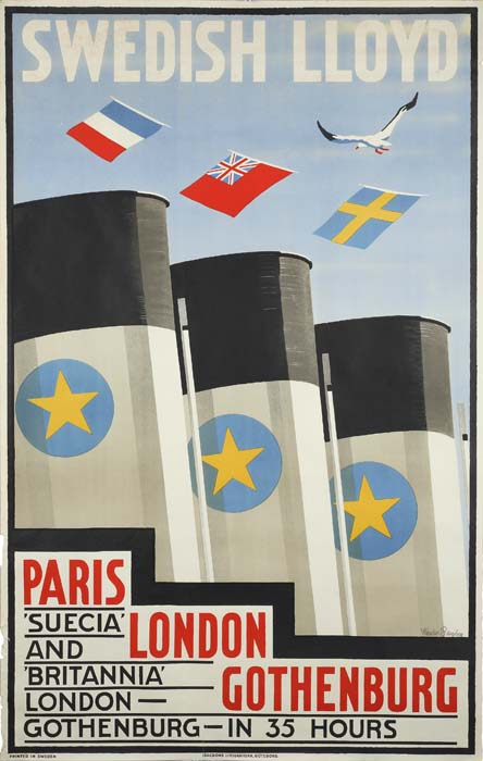 Swedish Lloyd Paris London Gothenburg, ships and flags