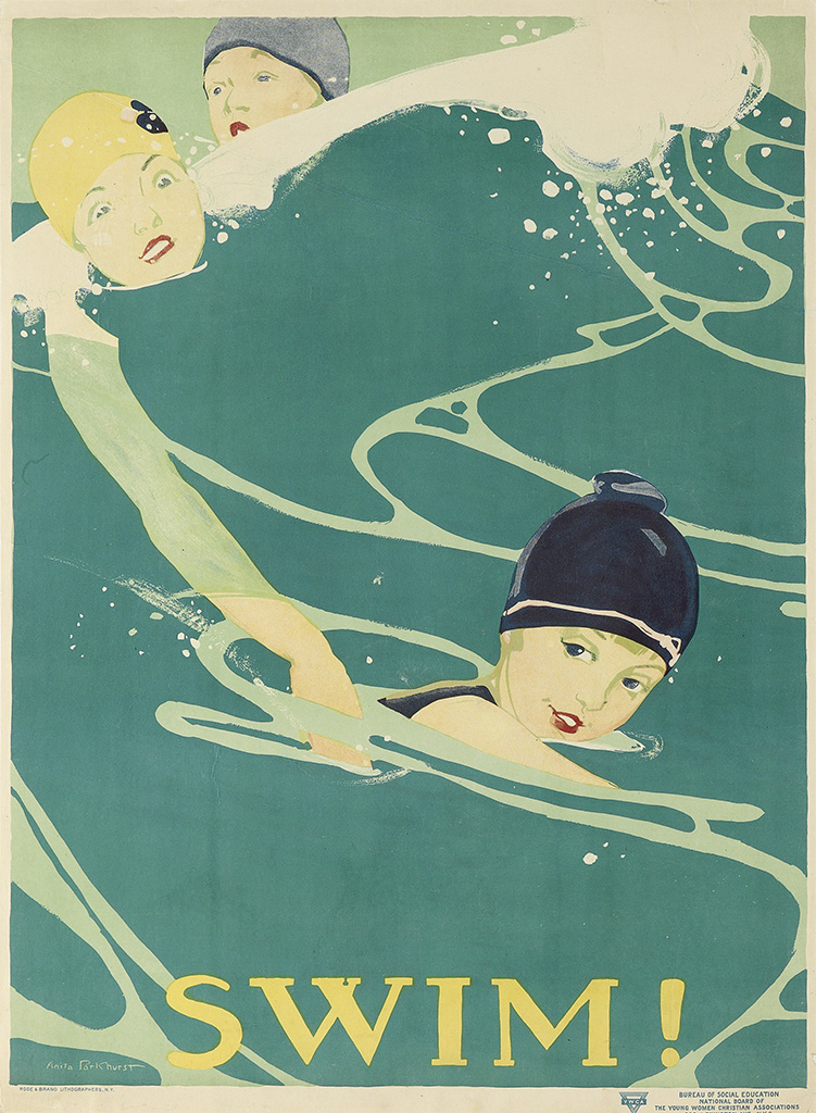 Swim! Child and women swim in ocean