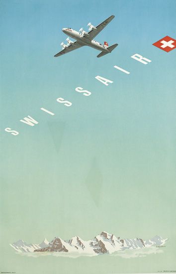 Swissair, plane over mountains