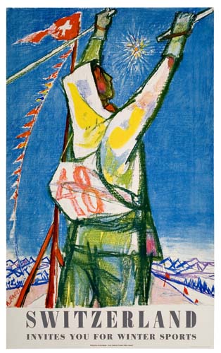 Switzerland Invites you for Winter Sports, man skiing