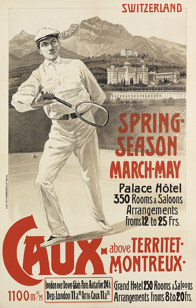 Switzerland, Caux Territet Montreux, man playing tennis