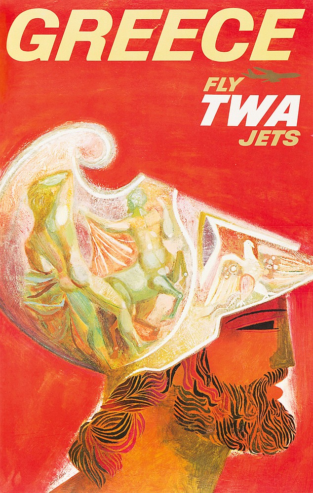 Greece Fly TWA Jets, red poster