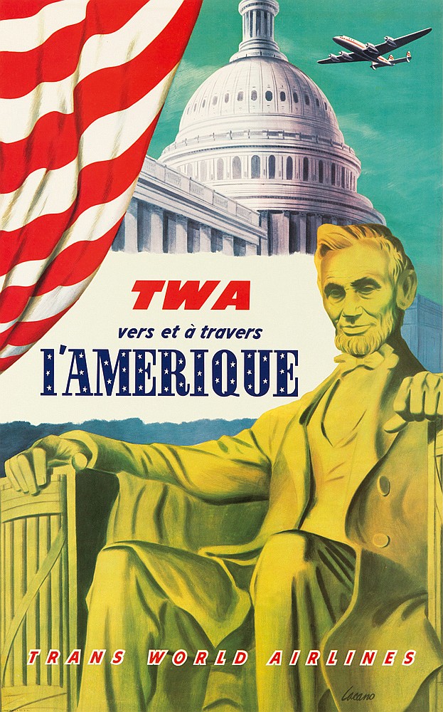 TWA vers et a Travers L’Amerique, statue of Lincoln