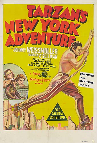 Tarzan’s New York Adventure, yellow poster, shirtless man running