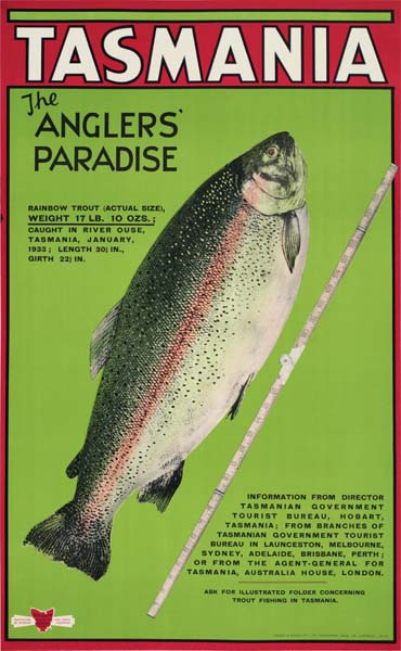Tasmania The Angler’s Paradise, green poster, fish