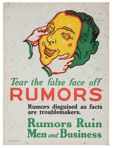 Tear the False Face off Rumors, Rumors Ruin Men and Business, man with mask