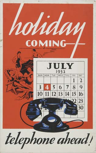 Holiday Coming, Telephone Ahead, red poster