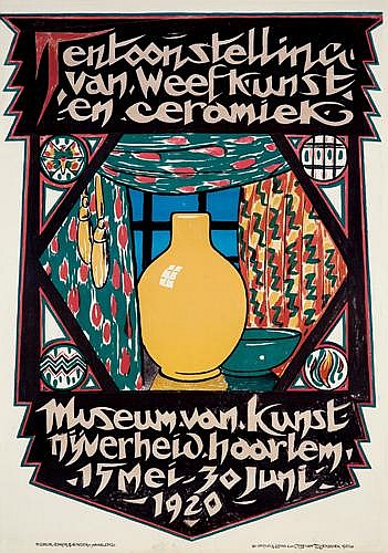 Tentoonstellung van Weefkunst en ceramiek, vases