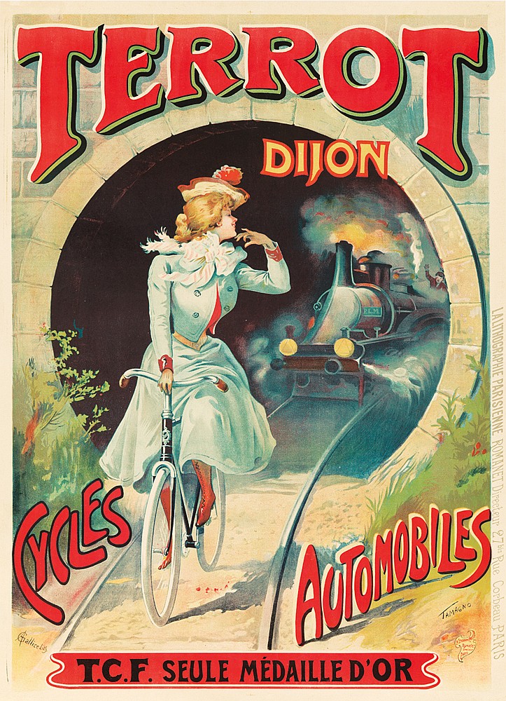 Terrot Dijon Cycles Automobiles, train, woman in blue
