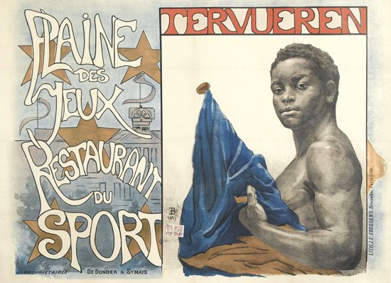 Plaine des Teux Restaurant du Sport, Tervueren, man with blue flag