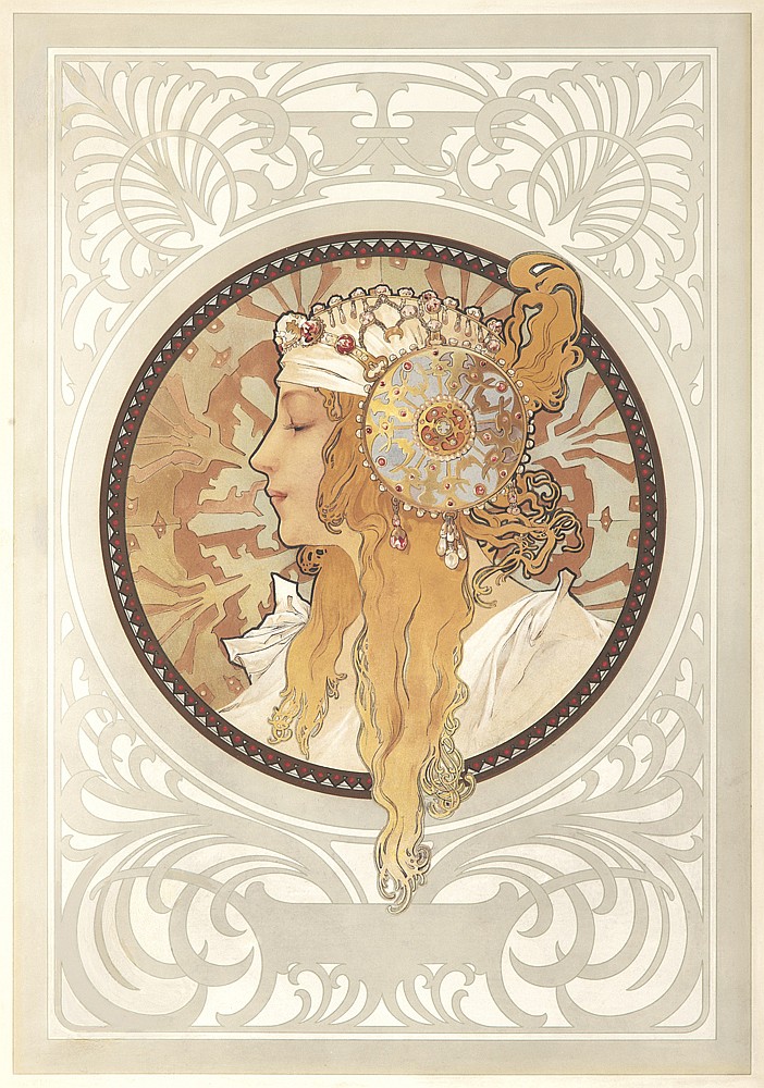 Grey poster, woman in white