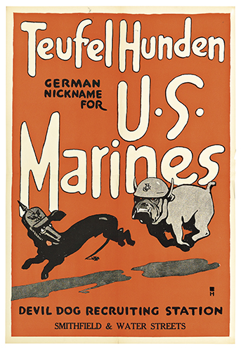 Teufel Hunden, U.S. Marines, red poster, dogs
