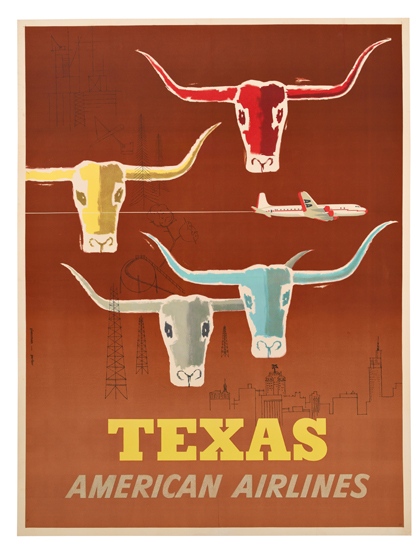 Texas, American Airlines, longhorned cows