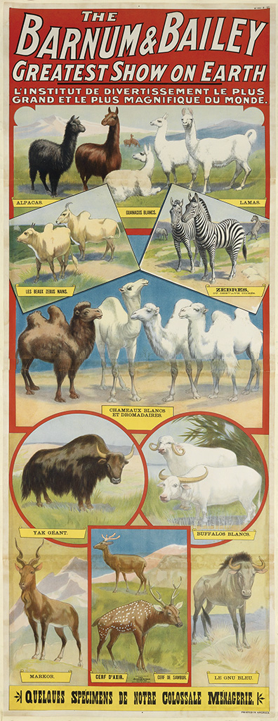 The Barnum and Bailey Greatest Show on Earth, long red poster, animals