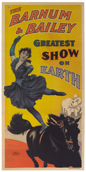 The Barnum and Bailey Greatest Show on Earth, woman on horse, white clown