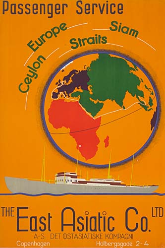 The East Asiatic Co, orange poster, globe
