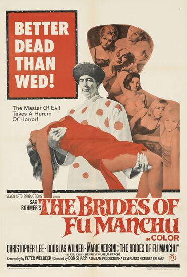The Brides of Fu Manchu, Better Dead than Wed, man holds woman in red
