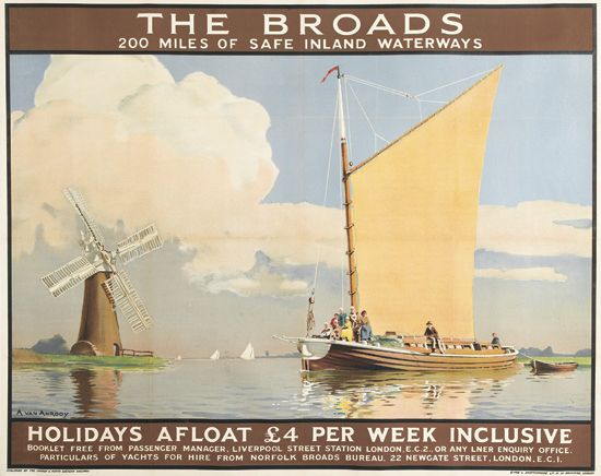 The Broads Holidays Afloat, sailboat and windmill