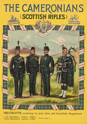 The Cameronians Scottish Rifles, soldiers, recruits, yellow bordered poster