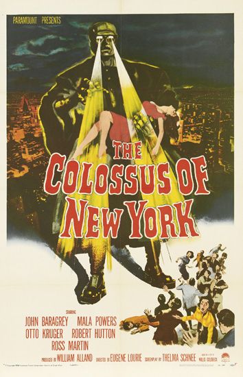 The Colossus of New York, man holds woman in red