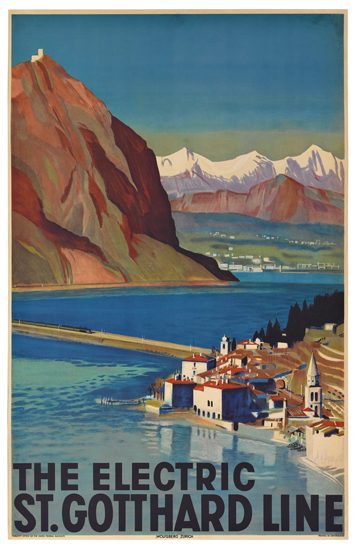 The Electric Gotthard Line, train over water