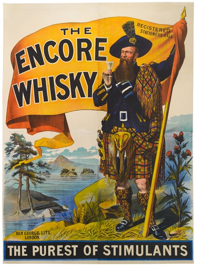 The Encore Whisky, manin kilt with large orange flag