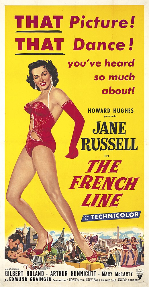 That Picture, That Dance, Jane Russell in the French Line, long yellow poster, woman in red