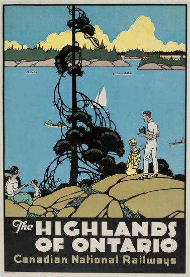 The Highlands of Ontario, family on the shore, Canadian National Railways