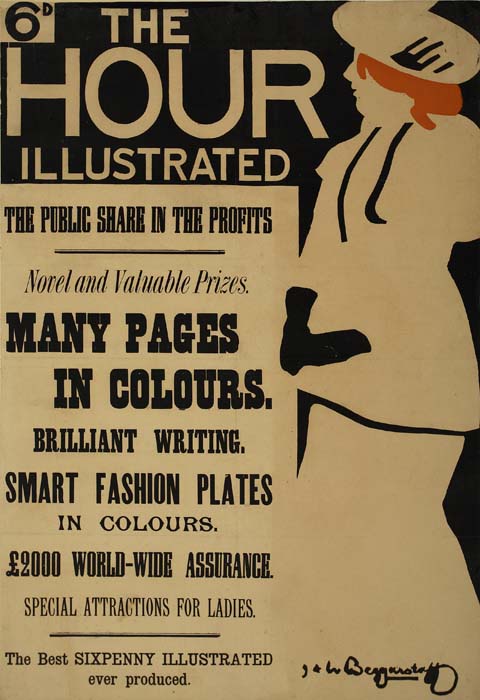 The Hour Illustrated, black and white poster, woman in white