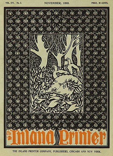 The Inland Printer, November 1893, black and white design, birds in the forest