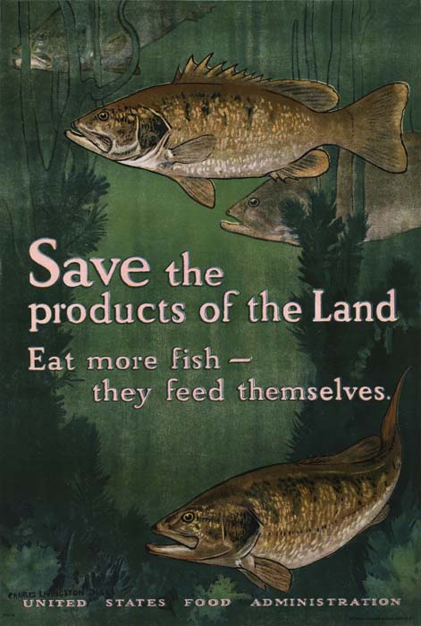 Save the Products of the Land, Eat More fish, green poster, fish