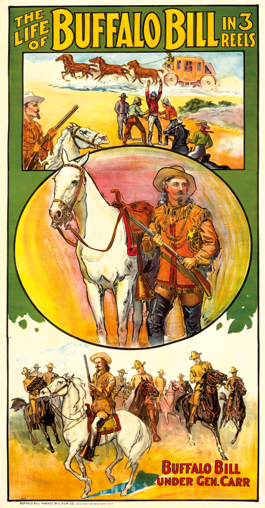 The Life of Buffalo Bill, long green poster, Under Gem Carr