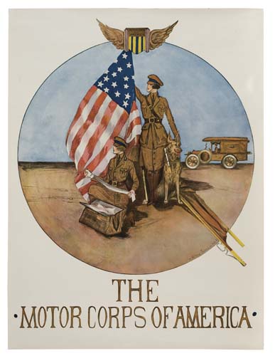 The Motor Corps of America, soldiers, flag