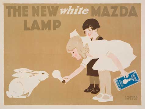 The New White Mazda Lamp, brown poster, lightbulb