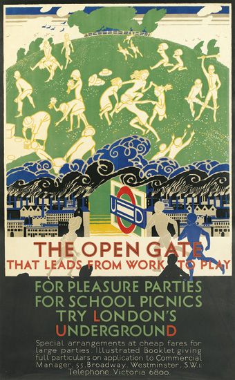 The Open Gate That Leads from Work To Play, Try London’s Underground, green poster