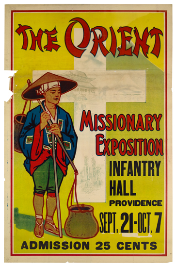 The Orient Missionary Exposition Infantry Hall Providence, yellow poster